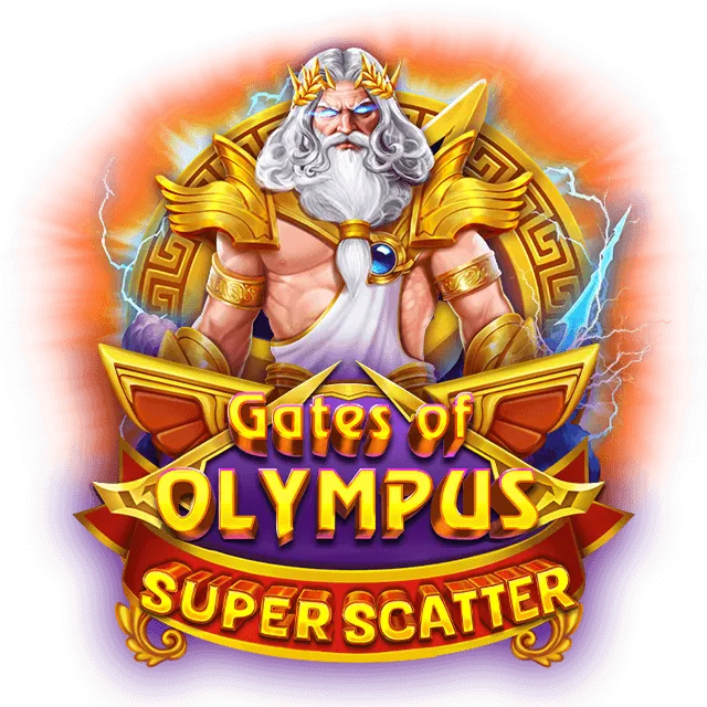 Gates of Olympus Super Scatter Zeus character and Gates of Olympus Super Scatter game logo